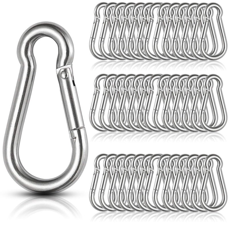 LISHINE 60Pcs Stainless Steel Carabiner Clip Spring-Snap Hook 1/4 in, M6 x 2 3/8 Inch Small Heavy Duty Carabiner Clips for Hammock, Punching Bag, Swing, Gym - Image 1